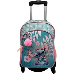 (T964-1067) TOYBAGS MOCHILA PRIMARIA STITCH PINK DOBLE COMPARTIMENTO 44X30X20CM + CARRO NEGRO