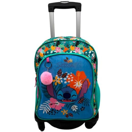 (T964-1068) TOYBAGS MOCHILA PRIMARIA STITCH TROPICAL DOBLE COMPARTIMENTO 44X30X20CM + CARRO NEGRO
