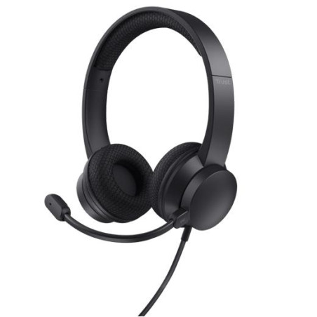 (25373) TRUST AURICULARES HS-201 ESTÉREO CABLE USB CON MICRÓFONO FLEXIBLE AJUSTABLE NEGRO