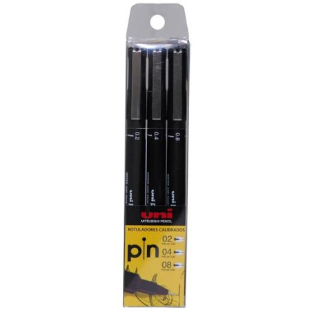 (182634338) UNIBALL ROTULADOR CALIBRADO PIN-200(S) 0.2/0.4/0.8 NEGRO ESTUCHE 3 UD