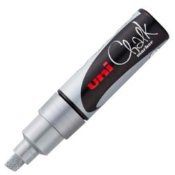 (222117000) UNIBALL MARCADOR DE TIZA LÍQUIDA CHALK PWE-8K PUNTA BISELADA PLATA CAJA 6 UD