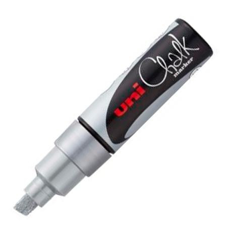 (222117000) UNIBALL MARCADOR DE TIZA LÍQUIDA CHALK PWE-8K PUNTA BISELADA PLATA CAJA 6 UD
