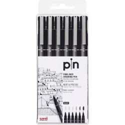(234609000) UNIBALL ROTULADOR CALIBRADO PIN-200(S)/6P 0.03/0.05/0.1/0.3/0.5/0.8 MM NEGRO ESTUCHE 6 UD