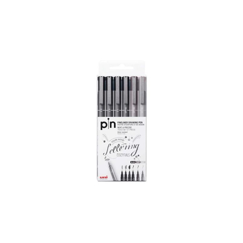 (234617000) UNIBALL ROTULADOR CALIBRADO PIN-200(S)/6P SURTIDO GRIS & NEGRO ESTUCHE 6 UD