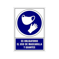 (6173-12-AZ) ARCHIVO 2000 SEÑAL "OBLIGATORIO USO DE MASCARILLA Y GUANTES" 210X297 PVC AZUL Y BLANCO