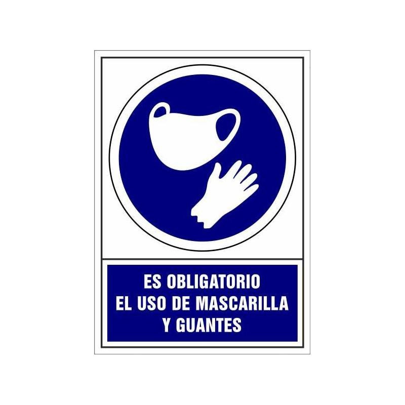 (6173-12-AZ) ARCHIVO 2000 SEÑAL "OBLIGATORIO USO DE MASCARILLA Y GUANTES" 210X297 PVC AZUL Y BLANCO