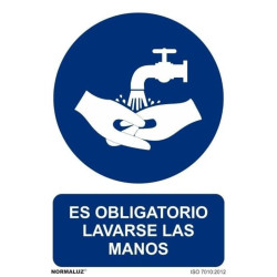(6173-13-AZ) ARCHIVO 2000 SEÑAL "OBLIGATORIO LAVARSE LAS MANOS" 210X297 PVC AZUL Y BLANCO