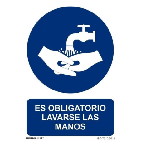 (6173-13-AZ) ARCHIVO 2000 SEÑAL "OBLIGATORIO LAVARSE LAS MANOS" 210X297 PVC AZUL Y BLANCO