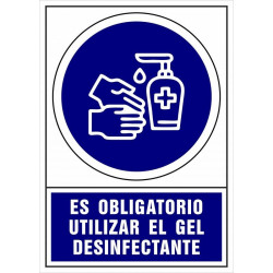 (6173-14-AZ) ARCHIVO 2000 SEÑAL "OBLIGATORIO UTILIZAR GEL DESINFECTANTE" 210X297 PVC AZUL Y BLANCO
