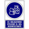 (6173-14-AZ) ARCHIVO 2000 SEÑAL "OBLIGATORIO UTILIZAR GEL DESINFECTANTE" 210X297 PVC AZUL Y BLANCO