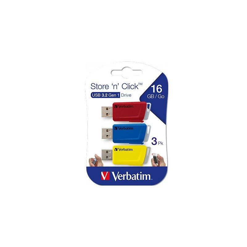 (49306) VERBATIM PENDRIVE STORE´N´CLICK 16GB USB 3.2 C/RANURA PARA COLGAR COLORES SURTIDOS -MULTIPACK 3U- (49306) VERBATIM PENDRIVE STORE´N´CLICK 16GB USB 3.2 C/RANURA PARA COLGAR COLORES SURTIDOS -MULTIPACK 3U-
