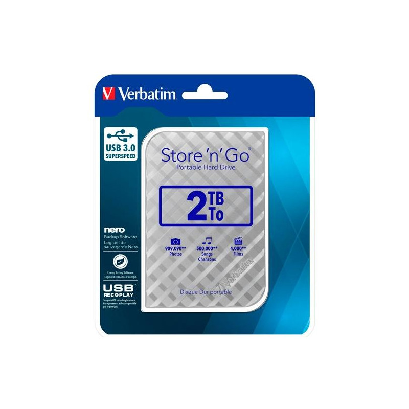 (53198) VERBATIM DISCO DURO PORTÁTIL STORE 'N' GO 2TB HDD 2.5" USB 3.0 PLATA (53198) VERBATIM DISCO DURO PORTÁTIL STORE 'N' GO 2TB HDD 2.5" USB 3.0 PLATA