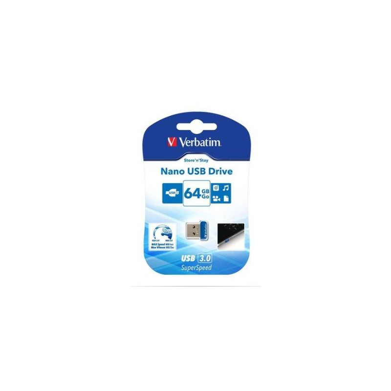 (98711) VERBATIM PENDRIVE NANO STORE'N'STAY 64GB SUPER SPEED USB 3.0 AZUL (98711) VERBATIM PENDRIVE NANO STORE'N'STAY 64GB SUPER SPEED USB 3.0 AZUL