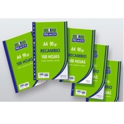 (C516-A4-90) ZORRILLA RECAMBIO PREMIER 100H A4 90GR HORIZONTAL 4 TALADROS PAPEL BLANCO EXTRA