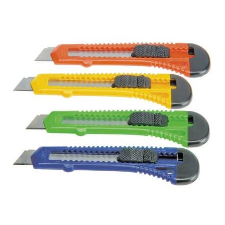 (301836) BAT CUTTER ANCHO / CUCHILLA FRACTURABLE DE 18 MM / SISTEMA BLOQUEO CUCHILLA INTERCAMBIABLE BLISTER COLORES SURTIDOS