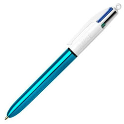 (982874) BIC BOLÍGRAFO 4 COLORES SHINE SILVER CUERPO BLANCO/AZUL METÁLICO CAJA 12 UD