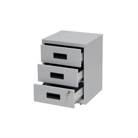 (PFAM3S-V7) BISLEY CAJONERA METÁLICA 3 CAJONES 40X51X40 CM (ANCHO X ALTO X FONDO) CON RUEDAS GRIS (MONTADO)