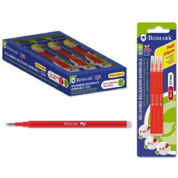 (327534) BISMARK RECAMBIO BOLÍGRAFO DE TINTA BORRABLE BLÍSTER DE 3 ROJO