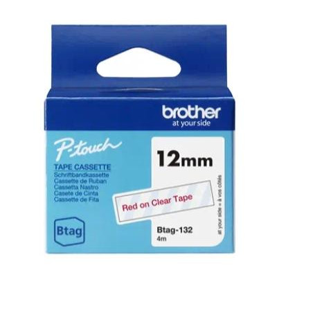 (BTAG132) BROTHER CINTA DOMÉSTICA BTAG ROJO SOBRE TRANSPARENTE - PTN10