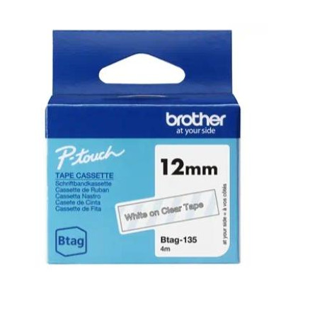 (BTAG135) BROTHER CINTA DOMÉSTICA BTAG BLANCO SOBRE TRANSPARENTE - PTN10