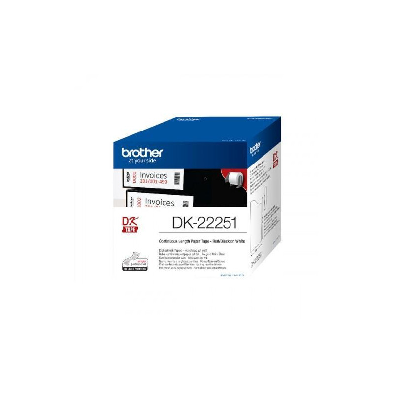 (DK22251) BROTHER CINTA CONTINUA DE PAPEL TÉRMICO CON IMPRESIÓN A NEGRO Y ROJO - FONDO BLANCO - 62MMX15