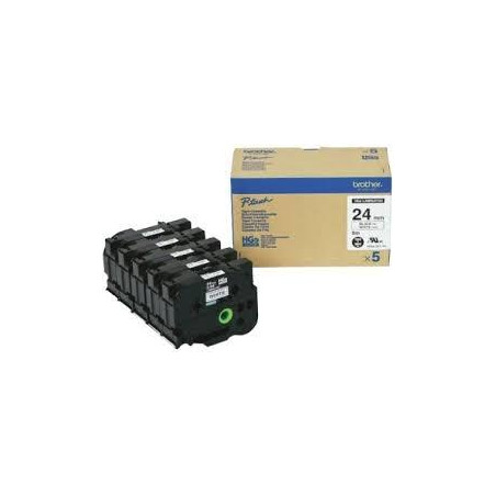 (HGE251V5) BROTHER CINTA HGE ALTA CALIDAD TEXTO NEGRO SOBRE BLANCO 24MMX8M (CAJA 5UDS)