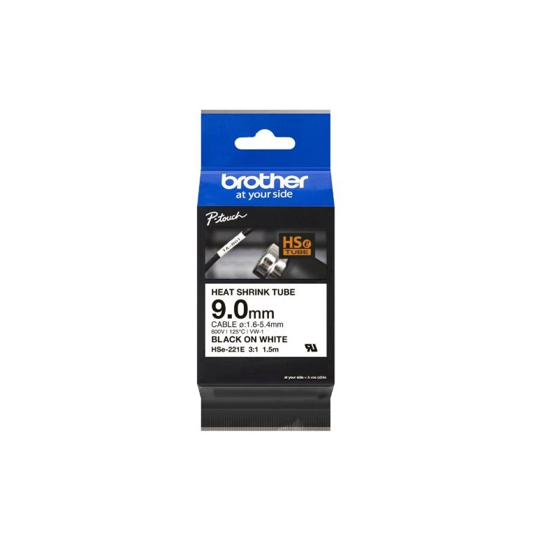 (HSE221E) BROTHER CINTA TUBO TERMORRETRACTIL TEXTO NEGRO SOBRE BLANCO DE 9MMX1 (HSE221E) BROTHER CINTA TUBO TERMORRETRACTIL TEXTO NEGRO SOBRE BLANCO DE 9MMX1
