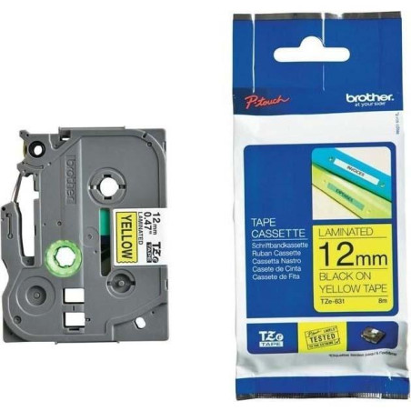 (TZE631) BROTHER CINTA ROTULADORA LAMINADA TEXTO NEGRO SOBRE AMARILLO - 12MMX8M