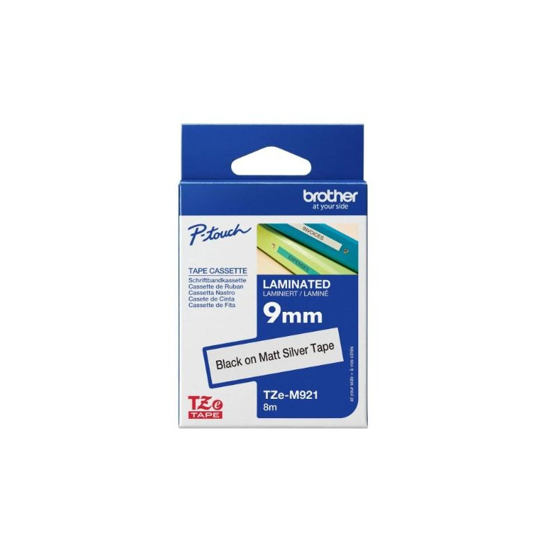(TZEM921) BROTHER CINTA ROTULADORA LAMINADA METALICA TEXTO NEGRO SOBRE PLATA MATE - 9MMX8M (TZEM921) BROTHER CINTA ROTULADORA LAMINADA METALICA TEXTO NEGRO SOBRE PLATA MATE - 9MMX8M