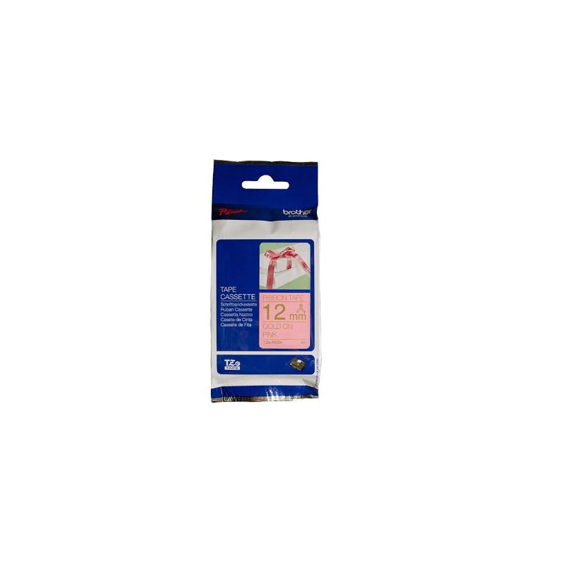 (TZERE34) BROTHER CINTA ROTULADORA TELA SATINADA NO ADHESIVO TEXTO DORADO SOBRE TEJIDO ROSA - 12MMX4M (TZERE34) BROTHER CINTA ROTULADORA TELA SATINADA NO ADHESIVO TEXTO DORADO SOBRE TEJIDO ROSA - 12MMX4M