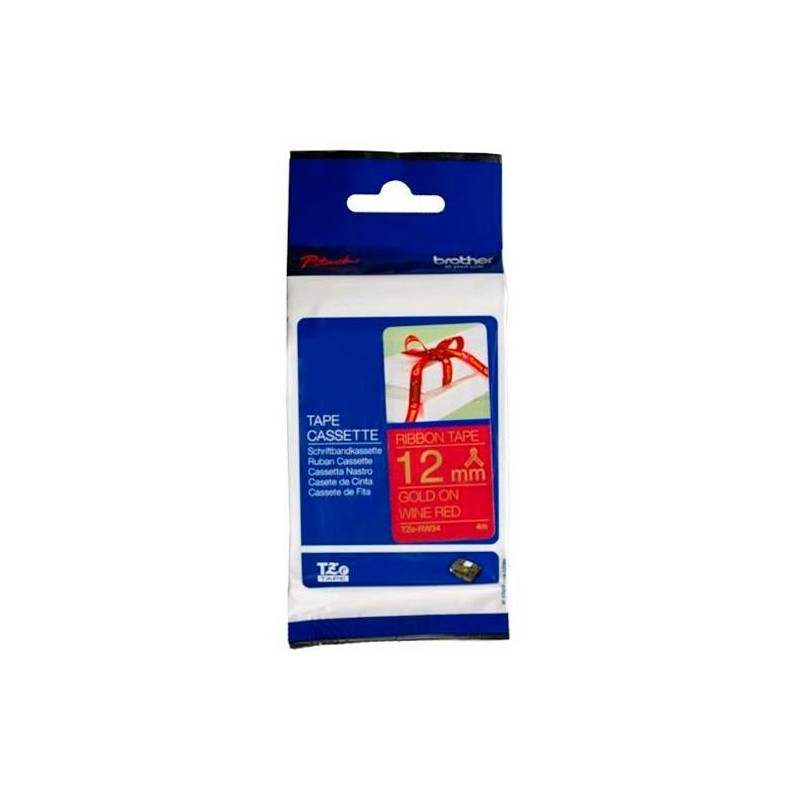 (TZERW34) BROTHER CINTA ROTULADORA TELA SATINADA NO ADHESIVA TEXTO DORADO SOBRE TEJIDO ROJO - 12MMX4M (TZERW34) BROTHER CINTA ROTULADORA TELA SATINADA NO ADHESIVA TEXTO DORADO SOBRE TEJIDO ROJO - 12MMX4M