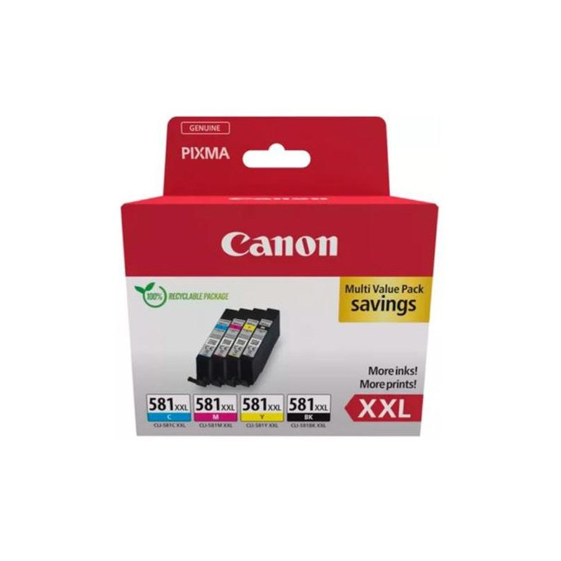 (1998C007) CANON TINTA ECOPACK BK +C/M/Y - PIXMA TS 6251/6350/6351/705/8252/8350/8351/8352/9550/9551- CLI 581XXL (1998C007) CANON TINTA ECOPACK BK +C/M/Y - PIXMA TS 6251/6350/6351/705/8252/8350/8351/8352/9550/9551- CLI 581XXL