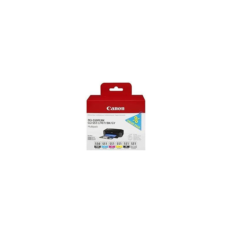 (6496B005) CANON TINTA MULTIPACKPACK PGBK+C/M/Y/BK/GY PIXMA IP 7240/7250 - PGI 550 + CLI 551 (PACK 6 COLORES) (6496B005) CANON TINTA MULTIPACKPACK PGBK+C/M/Y/BK/GY PIXMA IP 7240/7250 - PGI 550 + CLI 551 (PACK 6 COLORES)