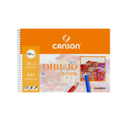 (C200408061) CANSON BLOC DIBUJO BASIK ESPIRAL 20H A4+ 130GR MICROPERFORADO C/RECUADRO BLANCO NATURAL -10U-