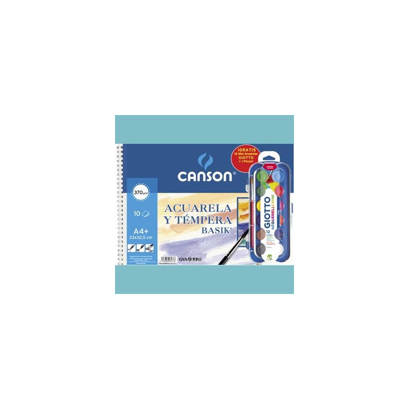 (C32500K012) CANSON BLOC ACUARELA Y TÉMPERA BASIK ESPIRAL 10 HOJAS + 12 ACUERLAS MINI + PINCEL GRATIS 370GR 23X32 (C32500K012) CANSON BLOC ACUARELA Y TÉMPERA BASIK ESPIRAL 10 HOJAS + 12 ACUERLAS MINI + PINCEL GRATIS 370GR 23X32
