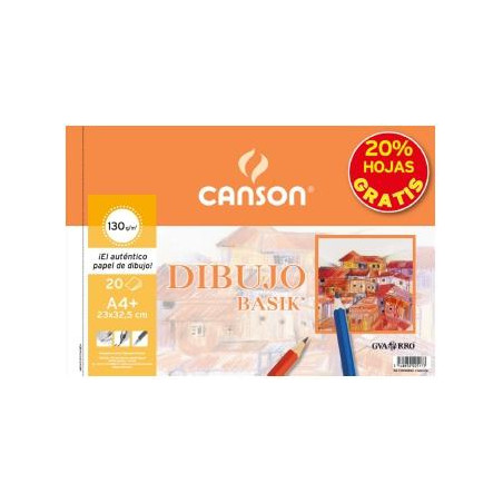 (C400110484) CANSON BLOC DIBUJO BASIK ESPIRAL 20H+20% GRATIS A4+ 130GR MICROPERFORADO BLANCO NATURAL -10U-
