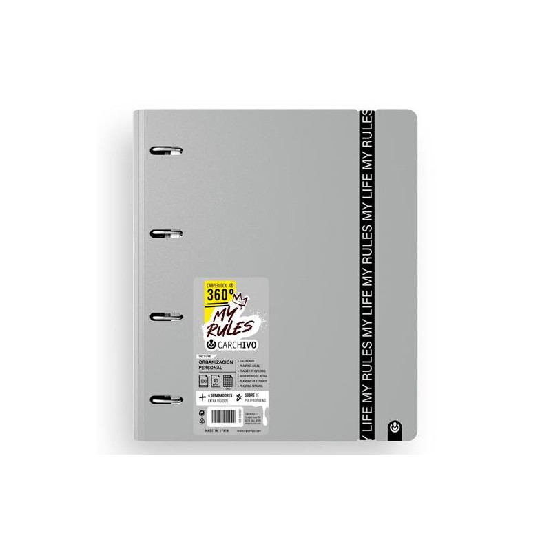 (12477475) CARCHIVO CARPEBLOCK 360 MY RULES CON RECAMBIO 100H A4 5X5 90GR 4 SEPARADORES PP FOAM GRIS (12477475) CARCHIVO CARPEBLOCK 360 MY RULES CON RECAMBIO 100H A4 5X5 90GR 4 SEPARADORES PP FOAM GRIS