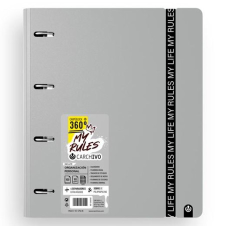 (12477475) CARCHIVO CARPEBLOCK 360 MY RULES CON RECAMBIO 100H A4 5X5 90GR 4 SEPARADORES PP FOAM GRIS