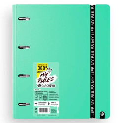 (12477478) CARCHIVO CARPEBLOCK 360 MY RULES CON RECAMBIO 100H A4 5X5 90GR 4 SEPARADORES PP FOAM JADE