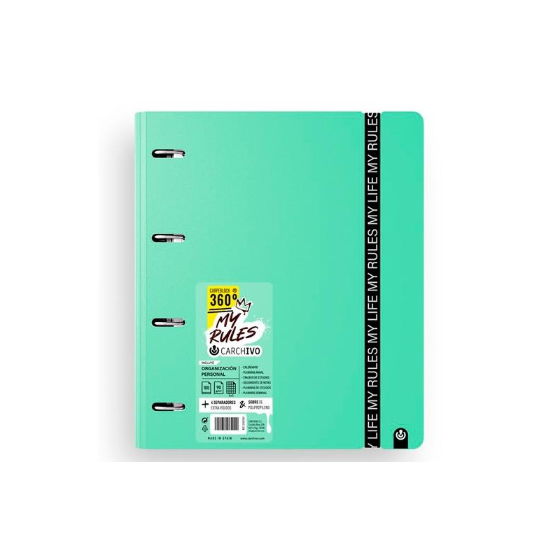 (12477478) CARCHIVO CARPEBLOCK 360 MY RULES CON RECAMBIO 100H A4 5X5 90GR 4 SEPARADORES PP FOAM JADE (12477478) CARCHIVO CARPEBLOCK 360 MY RULES CON RECAMBIO 100H A4 5X5 90GR 4 SEPARADORES PP FOAM JADE