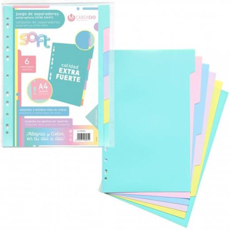 (49060699) CARCHIVO SEPARADORES 6 POSICIONES A4 PP EXTRA FUERTE COLORES SOFT
