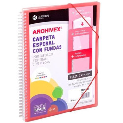 (53034053) CARCHIVO CARPETA CON FUNDAS 40 ARCHIVEX STAR ESPIRAL A4 C/GOMAS SOBRE C/SOLAPA PERSONALIZABLE ROJO