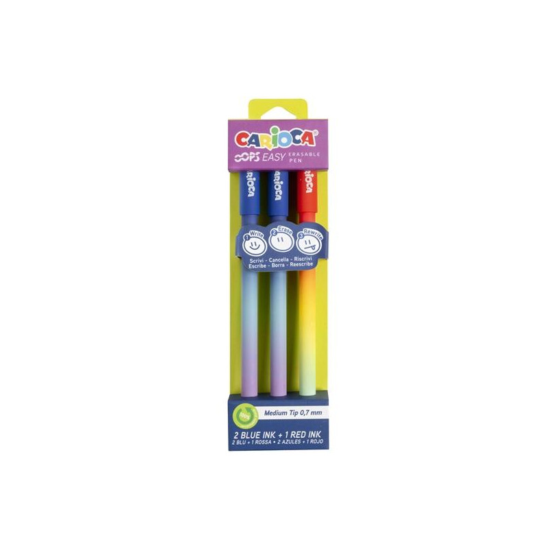 (41025) CARIOCA BOLÍGRAFO TINTA BORRABLE OPPS EASY 0.7MM C/SURTIDOS BLÍSTER 3 UD