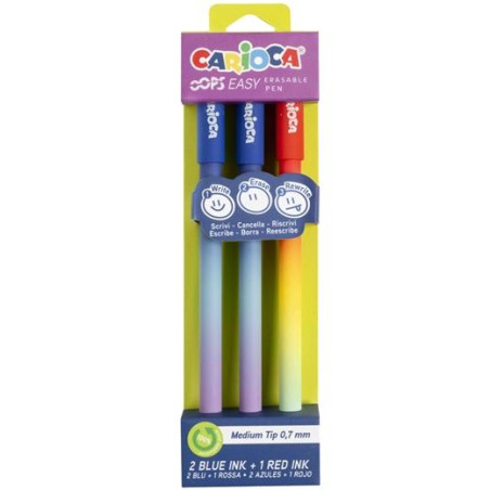 (41025) CARIOCA BOLÍGRAFO TINTA BORRABLE OPPS EASY 0.7MM C/SURTIDOS BLÍSTER 3 UD
