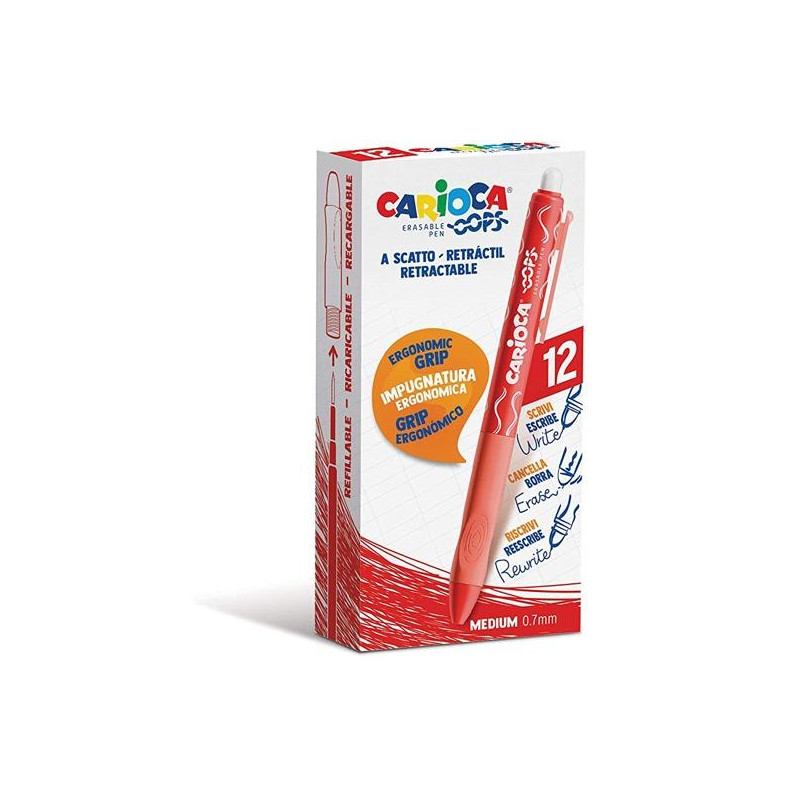 (4304303) CARIOCA BOLÍGRAFO TINTA BORRABLE OOPS RETRÁCTIL 0.7MM MONOCOLOR ROJO CAJA 12 UD (4304303) CARIOCA BOLÍGRAFO TINTA BORRABLE OOPS RETRÁCTIL 0.7MM MONOCOLOR ROJO CAJA 12 UD
