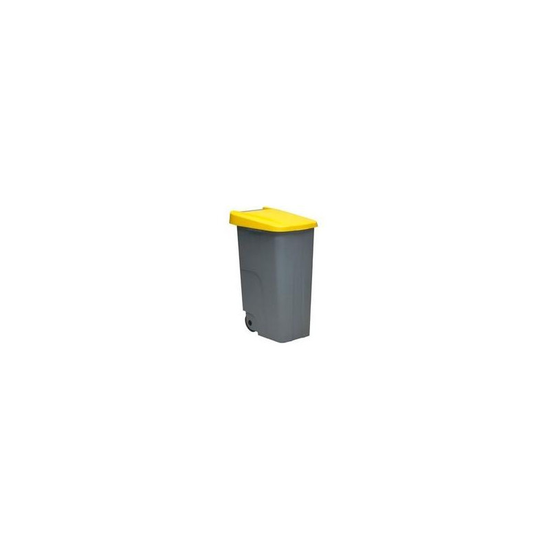 (23450-AM) DENOX CONTENEDOR DE RECICLAJE C/RUEDAS Y ASA 110L GRIS C/TAPA AMARILLO (23450-AM) DENOX CONTENEDOR DE RECICLAJE C/RUEDAS Y ASA 110L GRIS C/TAPA AMARILLO