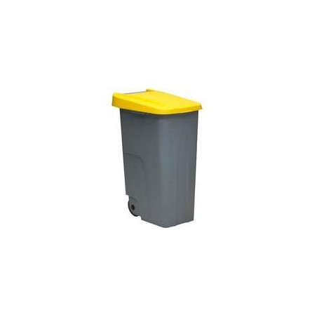 (23450-AM) DENOX CONTENEDOR DE RECICLAJE C/RUEDAS Y ASA 110L GRIS C/TAPA AMARILLO