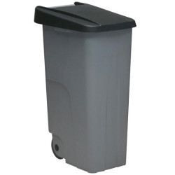 (23450-NE) DENOX CONTENEDOR DE BASURA ECO C/RUEDAS Y ASA 110L GRIS C/TAPA NEGRO