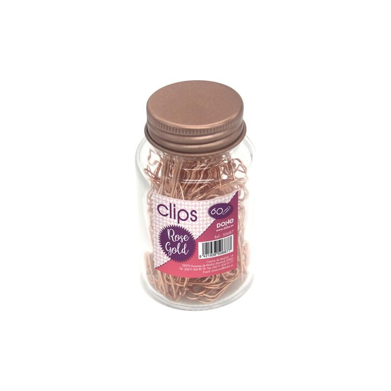 (50687) DOHE CLIPS METÁLICOS 50MM ROSE GOLDEN BOTE DE CRISTAL CON TAPA 60 UD (50687) DOHE CLIPS METÁLICOS 50MM ROSE GOLDEN BOTE DE CRISTAL CON TAPA 60 UD