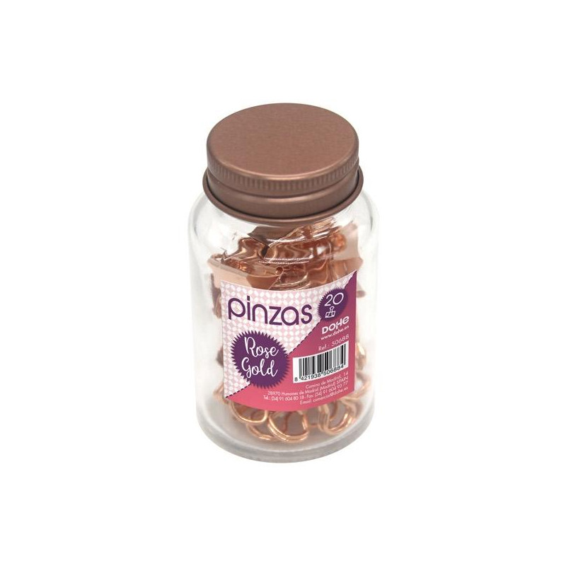 (50688) DOHE PINZAS METÁLICAS 19MM ROSE GOLDEN BOTE DE CRISTAL CON TAPA 20 UD (50688) DOHE PINZAS METÁLICAS 19MM ROSE GOLDEN BOTE DE CRISTAL CON TAPA 20 UD